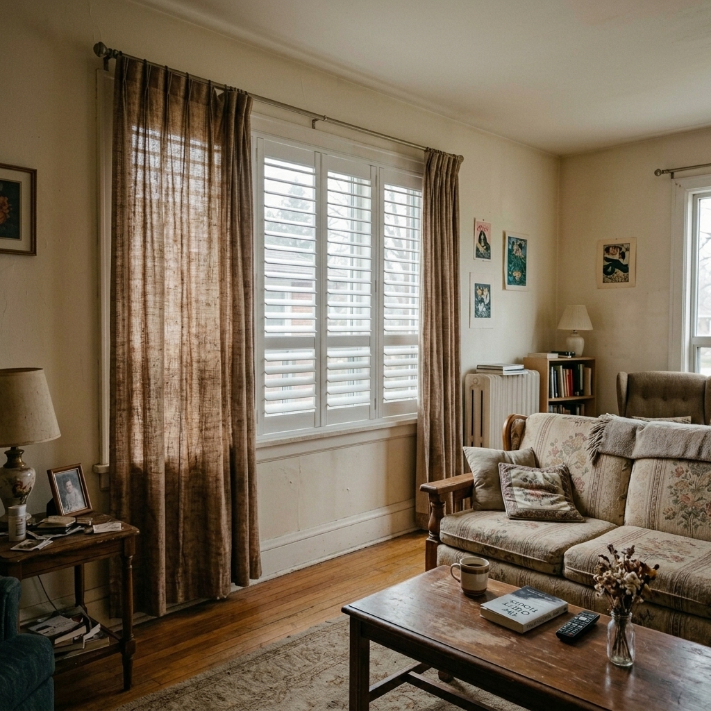 Living room with plantation shutters